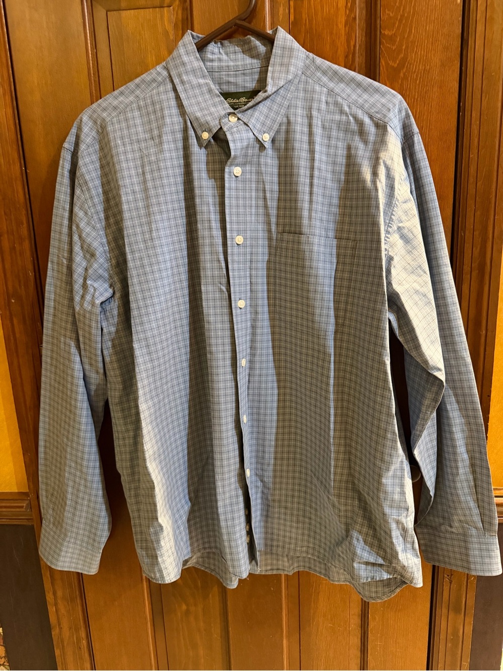 Eddie Bauer Shirt Mens L Large Blue Check Long Sleeve Button Down